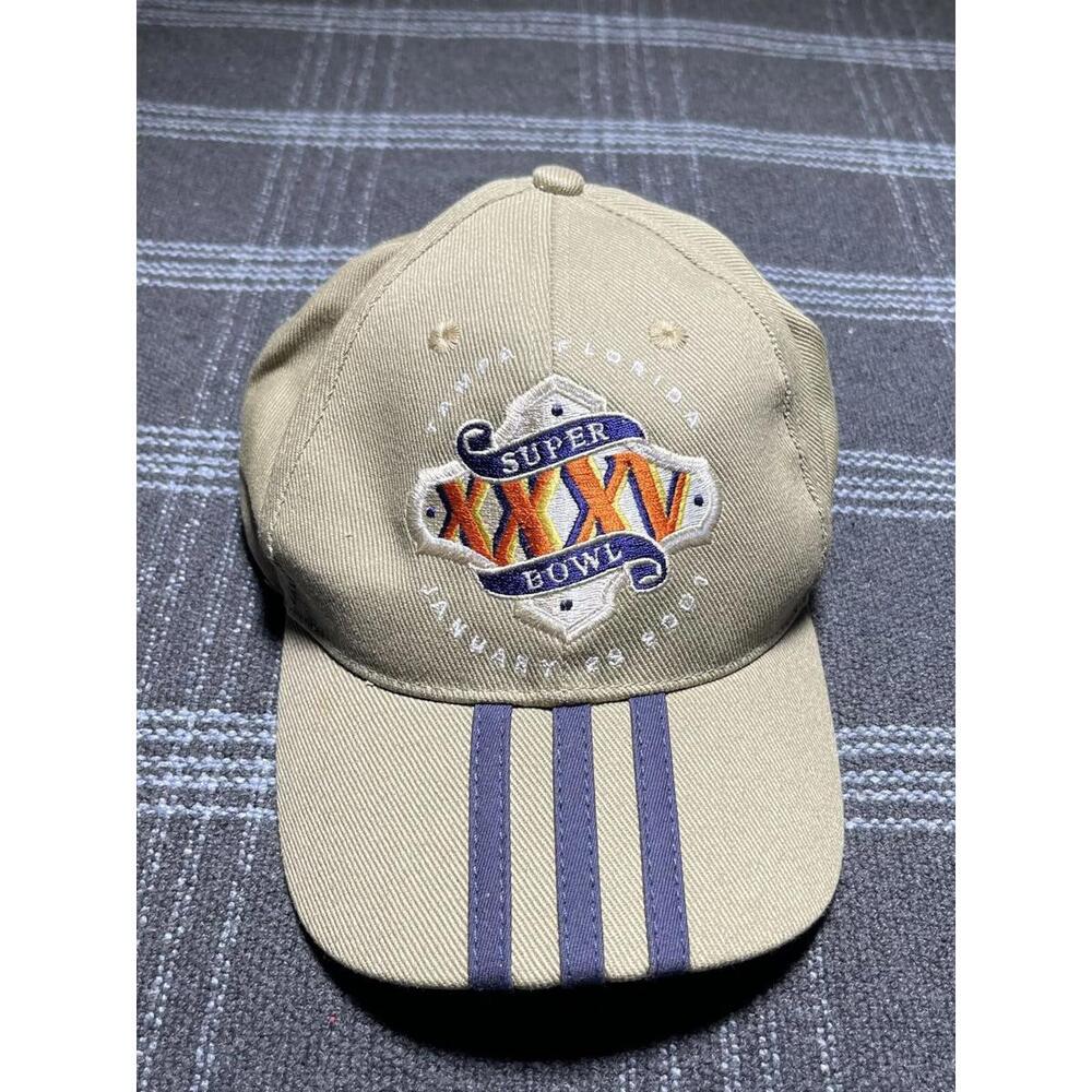 Vintage Super Bowl XXXV Hat Cap Adidas Mens Biege One Size Adjustable NFL Adult